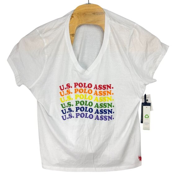 U.S. Polo Assn. Pride V-Neck T-Shirt 3XL White 100% Cotton Short Sleeve - Picture 1 of 8
